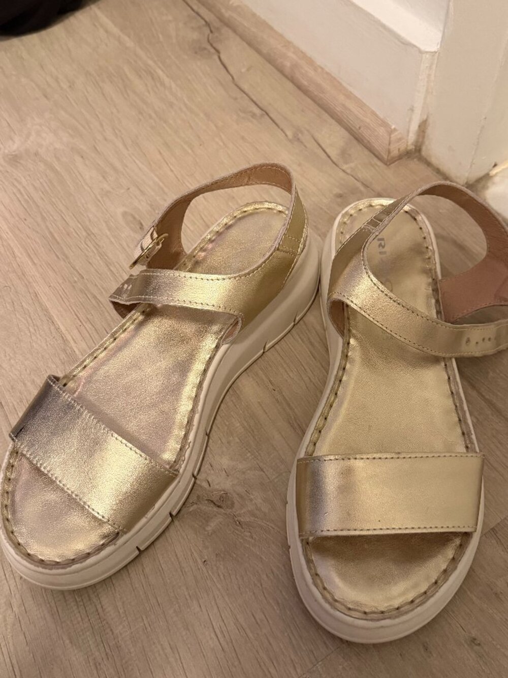 Rizzoli Genuine Leather Metallic Gold Platform Sandals Comfort Chunky Sandals 38